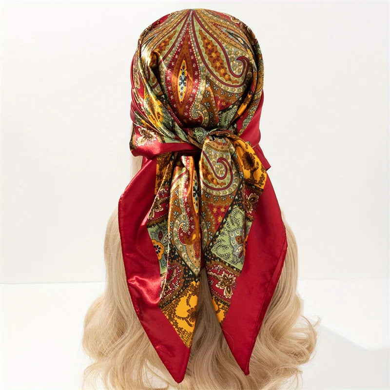 Luxury Brand Silk Satin Square Scarf Women Hijab Bandana Muslim Headscarves Shawl Wrap Ladies Headband Neckerchief Foulard 90cm