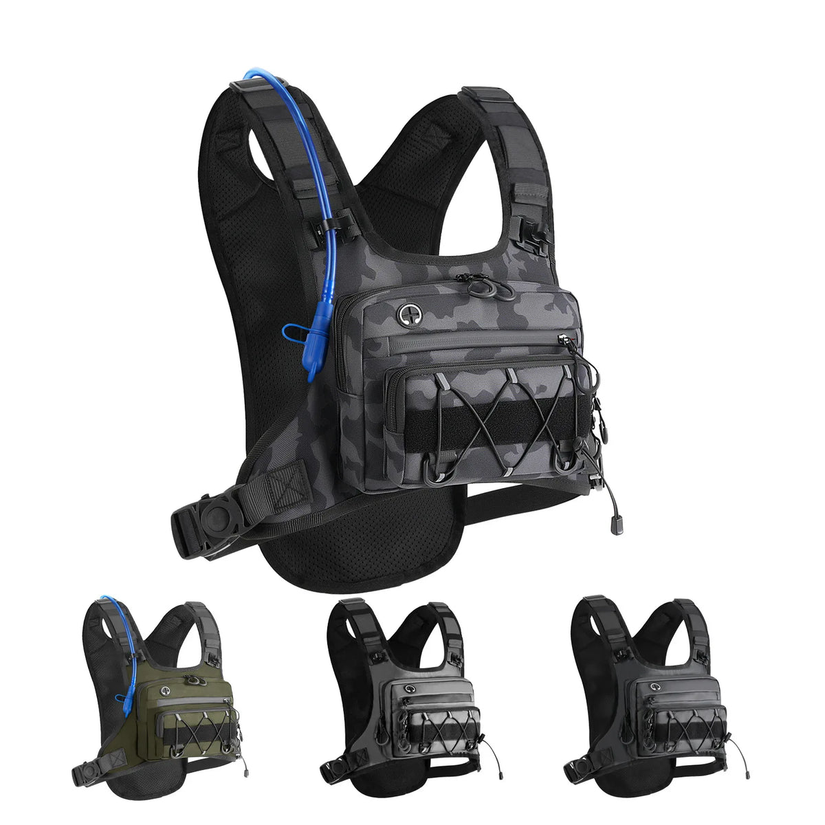 Outdoor tactical chest bag, multi-functional vest, multi-pocket sport cycling backpack, water bag, running vest Saco peito homem