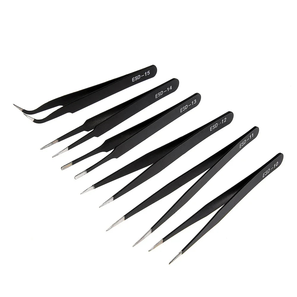 2/6pcs Precision Tweezers Set ESD Anti-Static Stainless Steel Tweezers Repair Tools for Electronics Repair Soldering Craft Tools