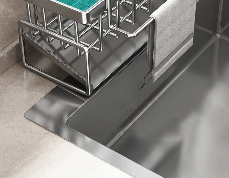 Kitchen sink draining rack, automatic drainage plastic storage rack, sink shelf, sponge and soap rack, towel rack