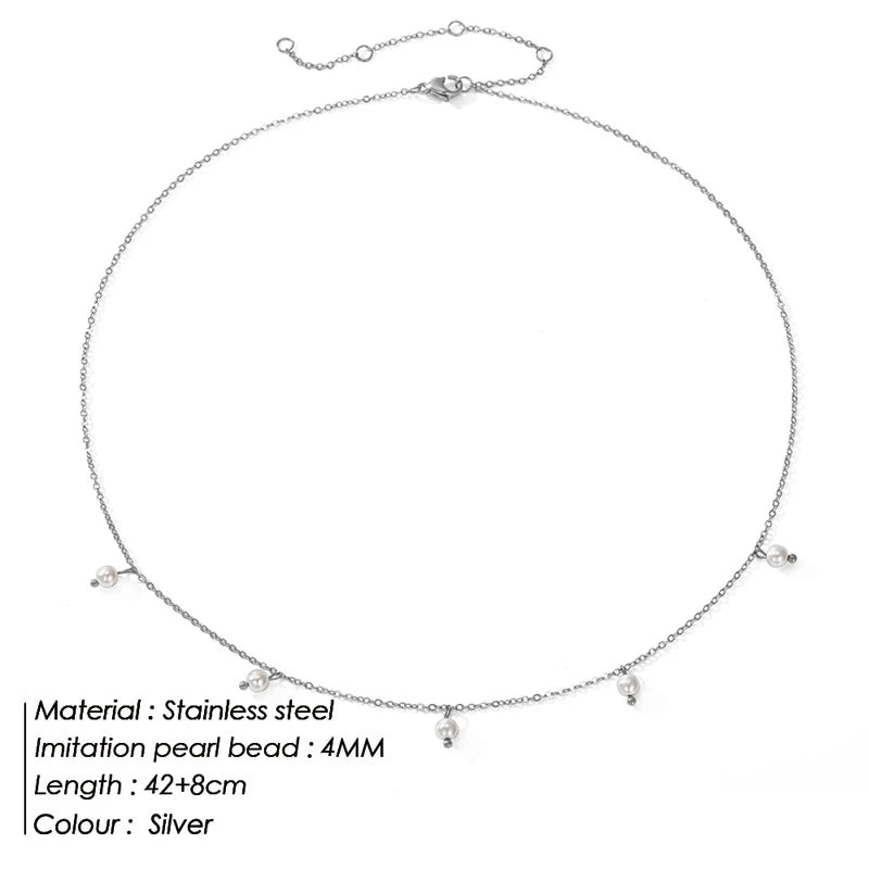 316L Stainless Steel Fashion Golden Color Chain Jewelry Necklace For Women Imitation Pearl Beads Pendant Gifts Jewelry Wholesale