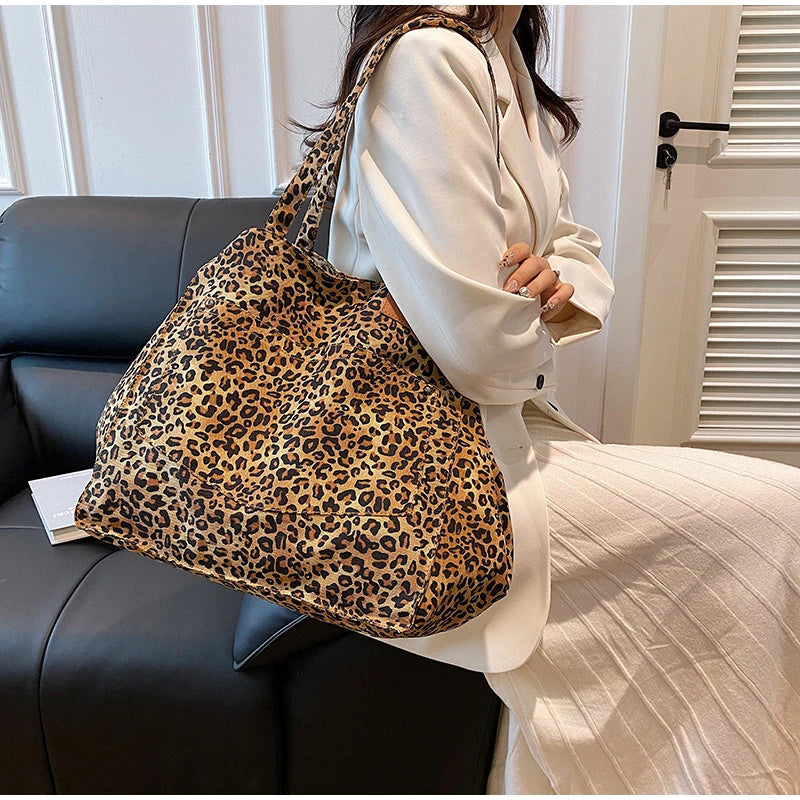 Vintage Leopard Print Women's Handbag Fashion Large Capacity Leopard Print Canvas Bag Underarm Bag Large Shopping Bag Women' Bag