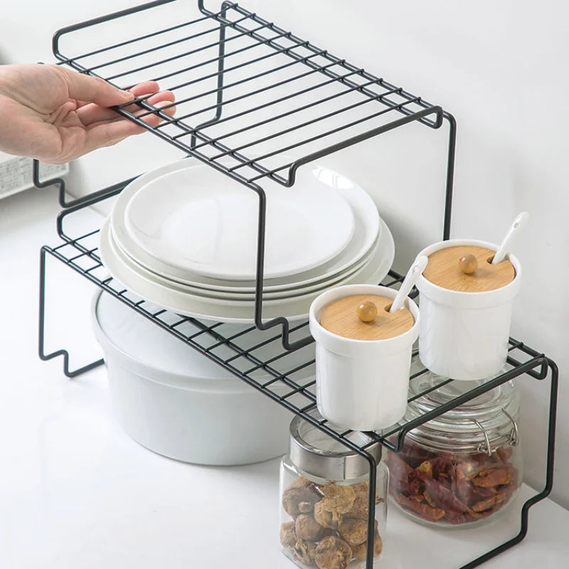 Stackable Iron Kitchen Shelving Cupboard Dish Rack Kitchenware Seasoning Storage Rack Kitchen Organizer Rack
