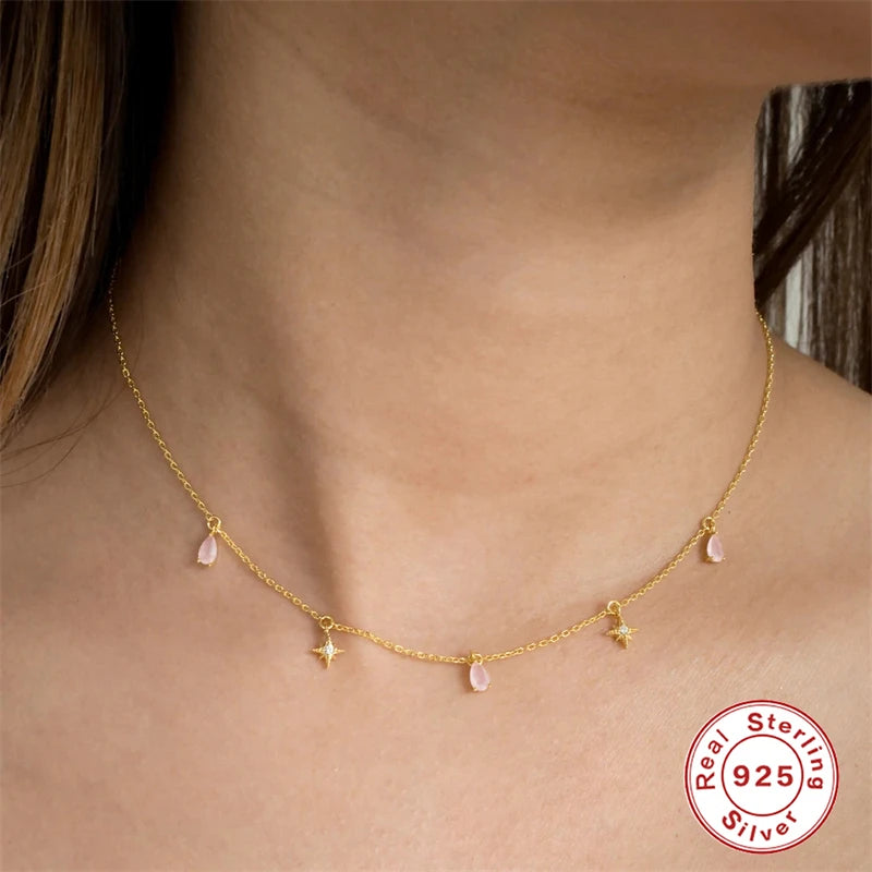 CANNER New 925 Sterling Silver Mini Zircon Pendant Necklaces Chain For Women Necklace Chains Fine Jewelry Gift Collares подвеска