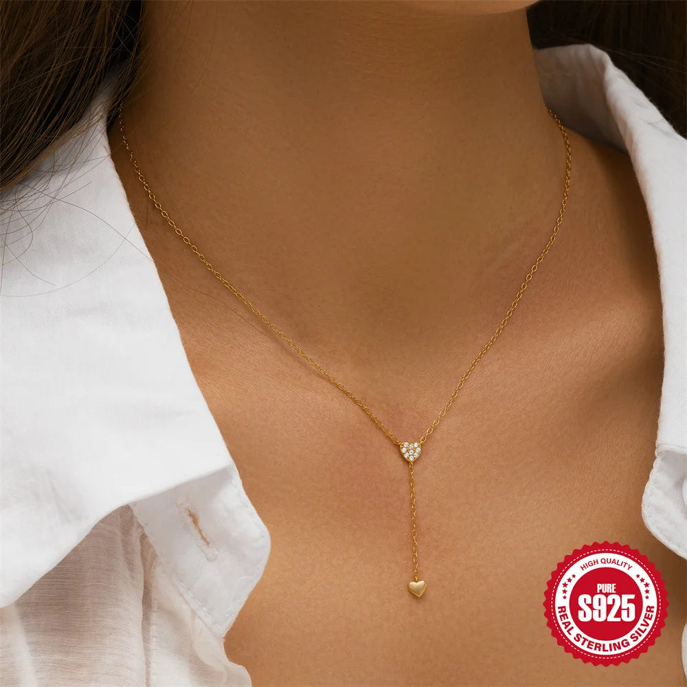 CANNER New 925 Sterling Silver Mini Zircon Pendant Necklaces Chain For Women Necklace Chains Fine Jewelry Gift Collares подвеска