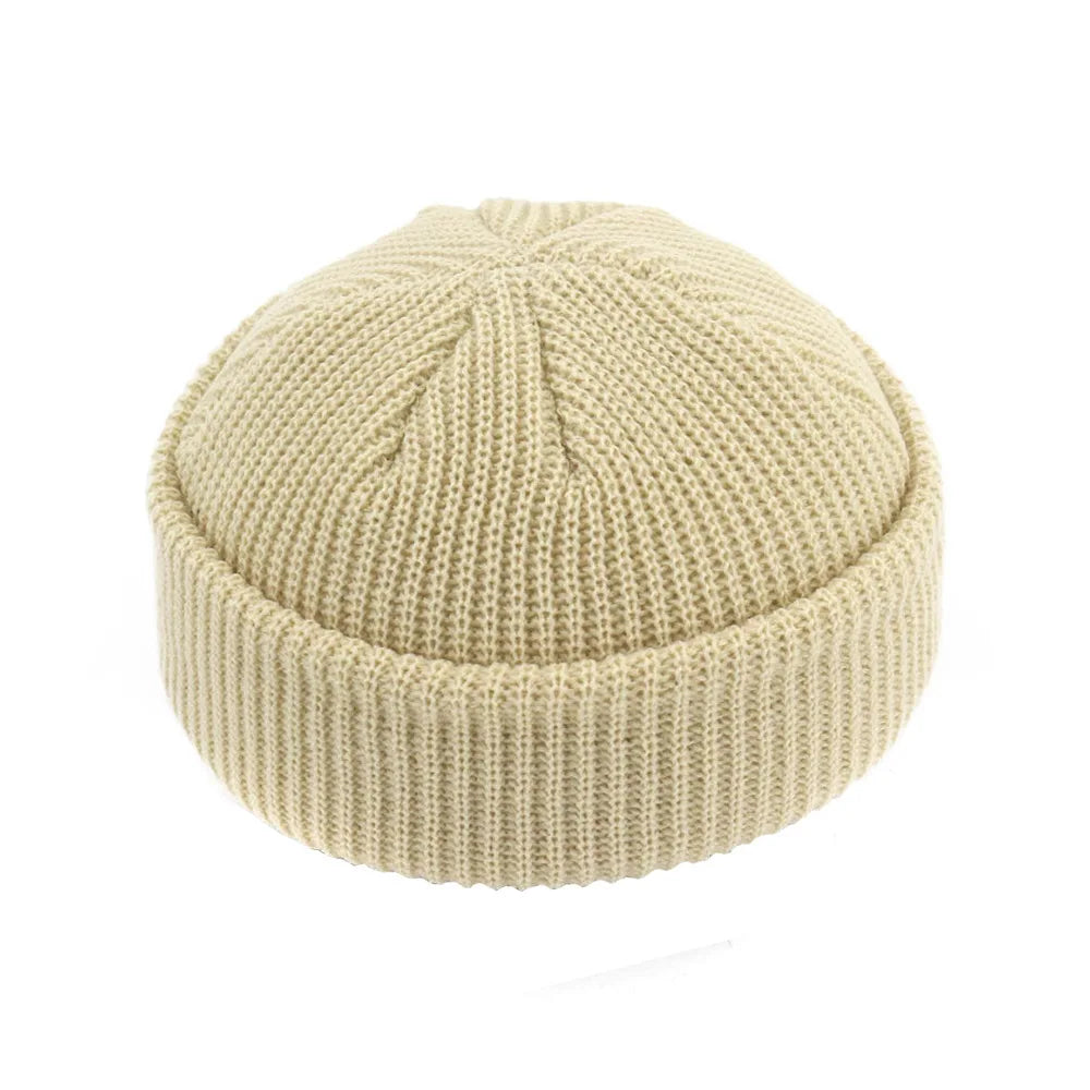 Beanie Knit Hats Fashion Men Boy Skullcap Sailor Caps Cuffs Retro Navy Short Hat Solid Color Unisex Winter Warm Cap Roll-up Edge
