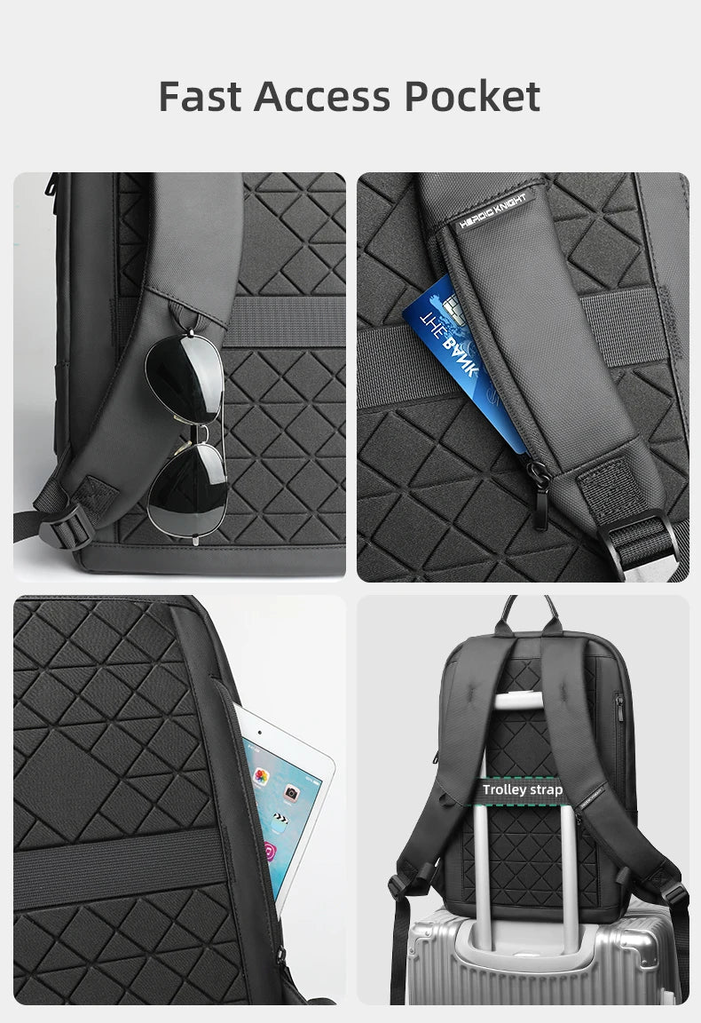 Heroic Knight Slim Backpack for Men Multifunction Work Backpack for 15.6' Laptop Bag Waterproof Business Bag College Bag Male
