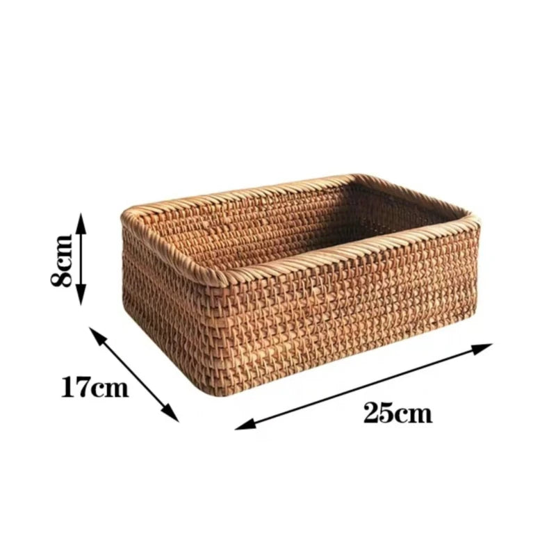 Rattan Storage Basket for Home Decor Snack Handmade Woven Nesting Baskets Wicker Storage Box Kitchen Table Household Supplies