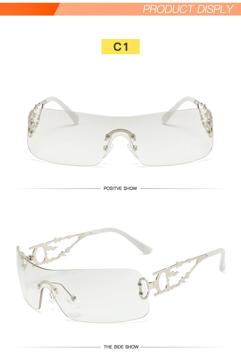 New Fashion Rimless Y2K Sunglasses Women Men 2026 High Quality Trending Product Rave Party Festival Oculos De Sol UV400