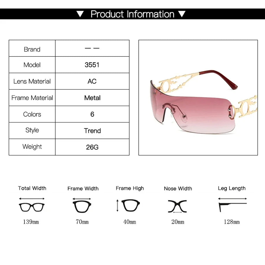New Fashion Rimless Y2K Sunglasses Women Men 2026 High Quality Trending Product Rave Party Festival Oculos De Sol UV400