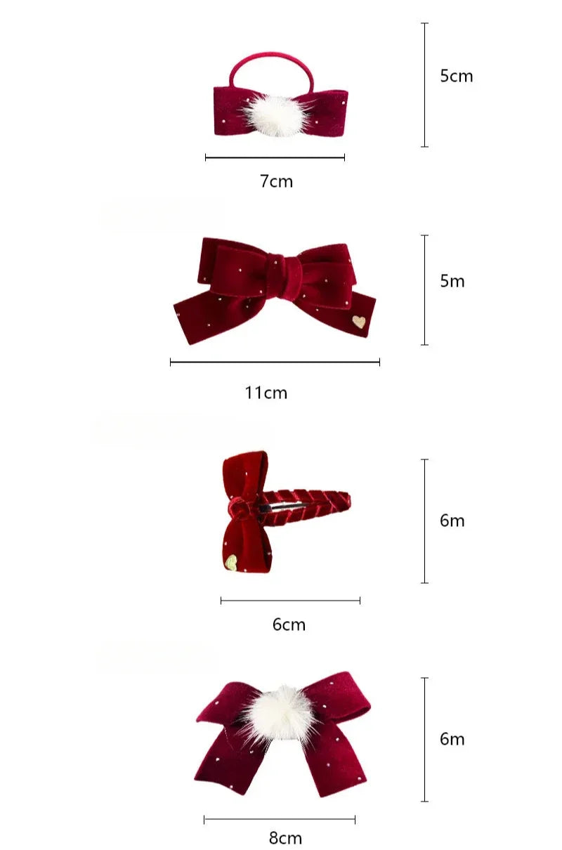 1/2Pc Red Velvet Bow Hair Pins Alloy Heart Hair Clips for Kids Girls Pompom Barrettes Ponytail Holder Headwear Accessories