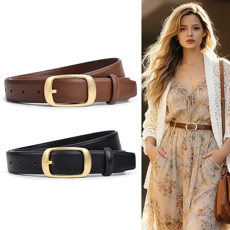 Women's Leather Belts For Jeans Ladies Strap Alloy Metal Pin Buckle Fashion Belt