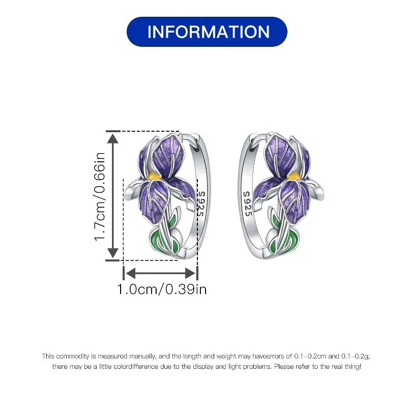 925 Sterling Silver Flower and Plant Series Purple Iris Earrings Exquisite Wedding Party Gifts for Ladies Jewelry Fashion Gifts