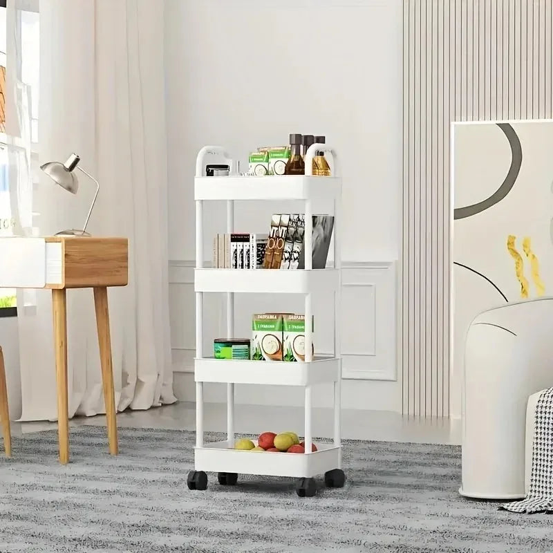 Kitchen multi-functional storage rack mobile trolley multi-level storage rack bookshelf snack and fruit storage rack