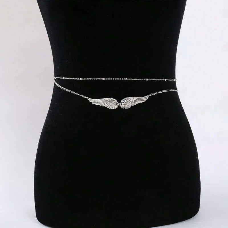 Gothic Angel Wings Waist Chain Sexy Gold Belly Wing Waist Body Chains Angel Wing Body Chain Adjustable Bikini Body Summer Beach