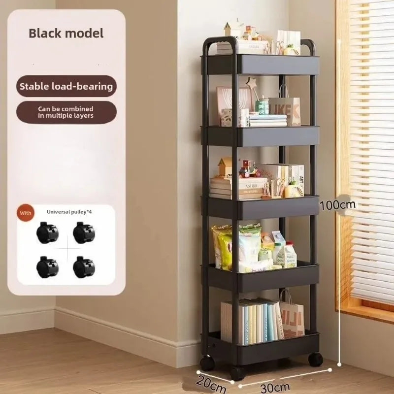 Kitchen multi-functional storage rack mobile trolley multi-level storage rack bookshelf snack and fruit storage rack