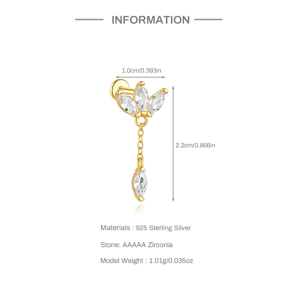 CANNER Pendientes Plata 925 Piercing Stud Earrings For Women Cubic Zirconia 925 Sterling Silver Cartilage Earring Jewerly 1pc