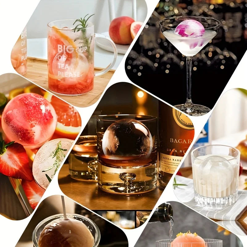1/4Pack Silicone Ice Ball Maker 2.4Inch Whiskey Large Sphere Ice Mold with 2in1 Funnel Lid Cocktails Ice Cube Tool Kitchen Acces
