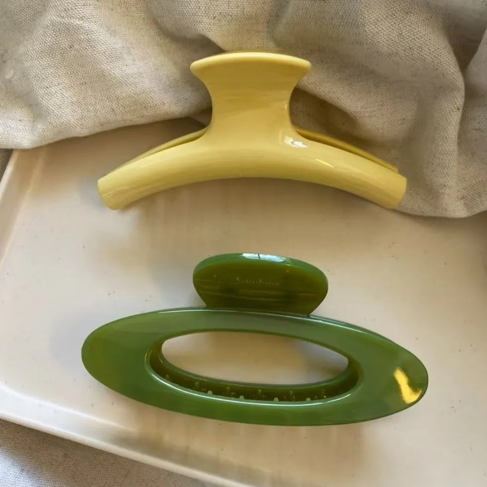 2Pcs French Style Hollow Jelly green Geometric Ellipse Arc Hair Clip Claw Retro Large Shark Clip Hair Accessories For Woman Girl