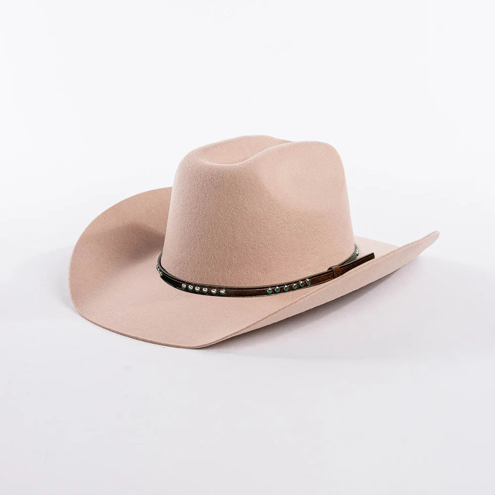 USPOP Autumn Winter Western Cowboy Hat Unisex Casual Studded Wool Felt Hat with Belt  Large Size Fedora Available in Sizes S-XL