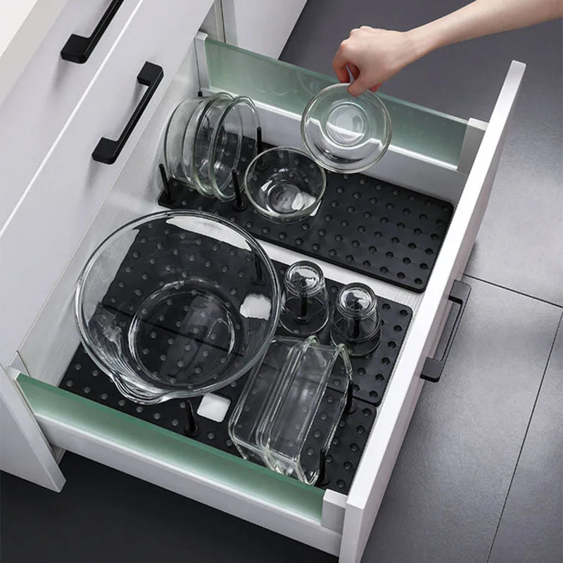 Drawer Retractable Tableware Rack  Pegboard Drawer Organizers  For Kitchen Adjustable Dish Plate Storage