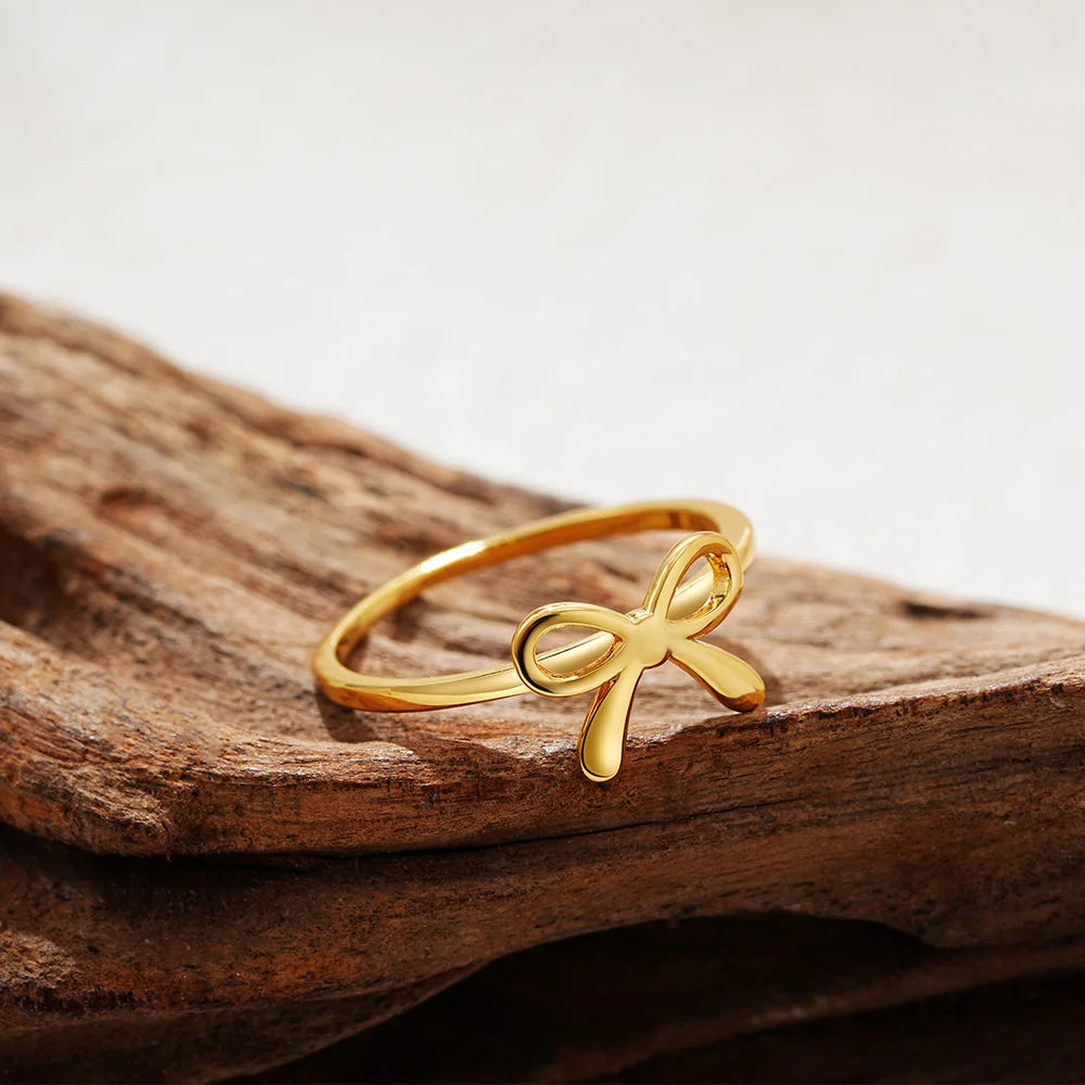 Dainty Gold Plated Bow Rings for Women Mother Daughter Friendship Ribbon Knot Ring Aesthetic Bowknot Wedding Bands Jewelry Gift
