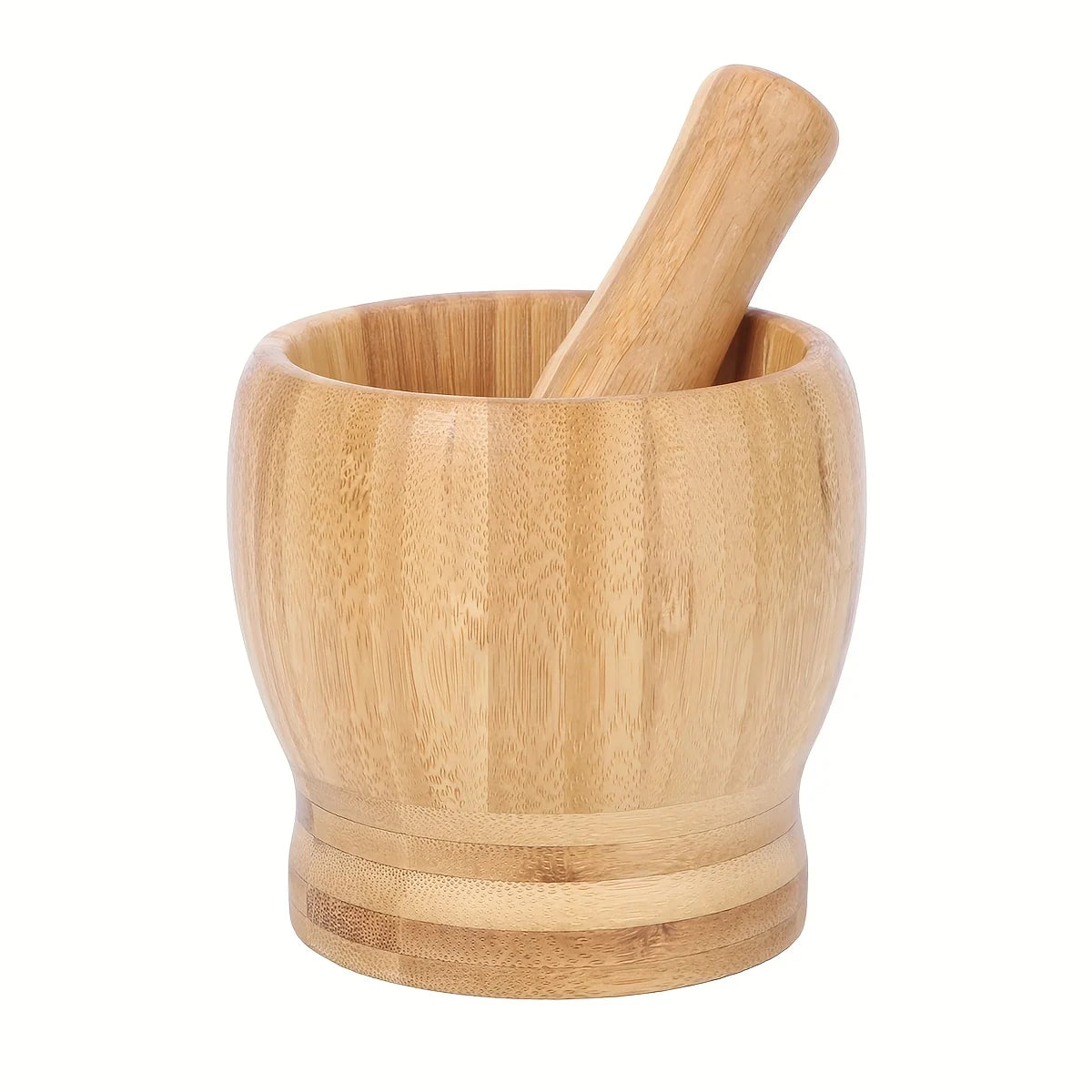Leeseph Bamboo Mortar and Pestle Set, Garlic Grinder, Herb Spice Masher, Seasoning Crusher, Kitchen Tool for Mash Spices Pepper