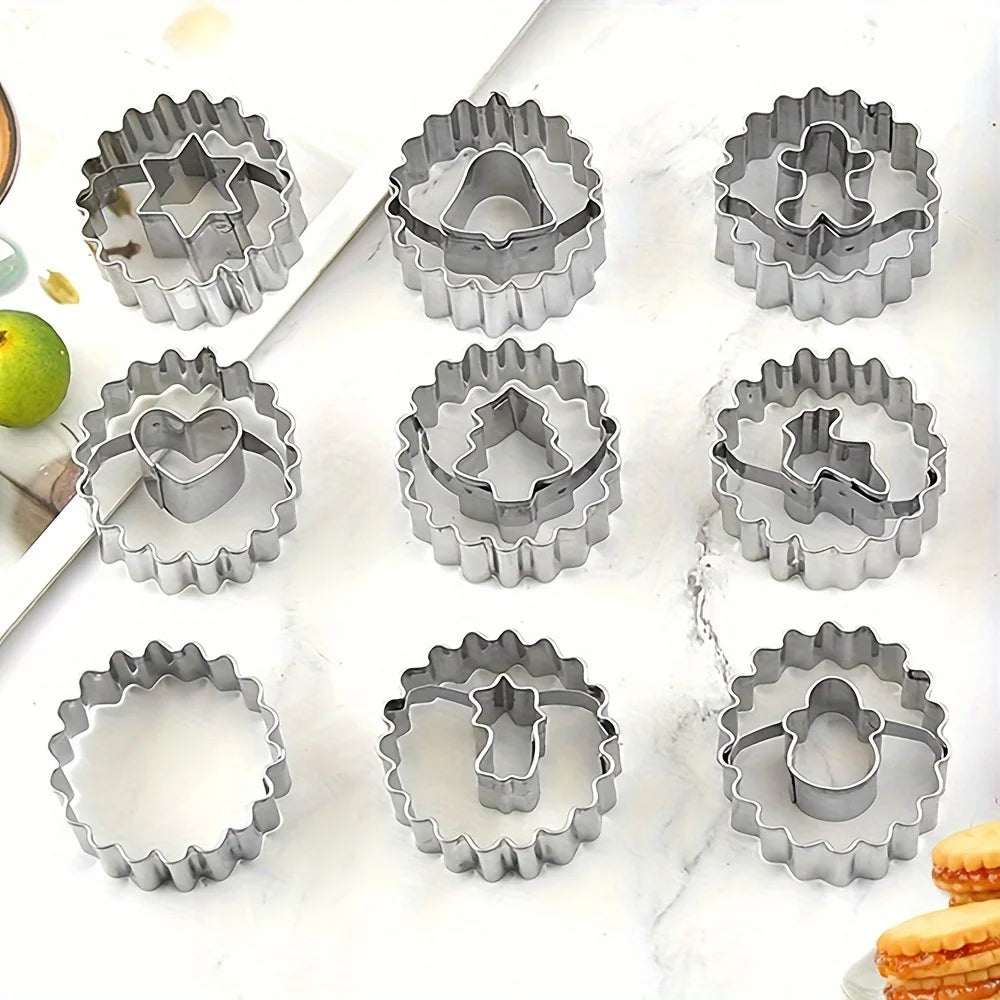 9PCS Jam Cookie Cutter Set Food Grade Moon Star Heart Flower Easy Clean Molds for Fondant Biscuit Pastry Home Baking