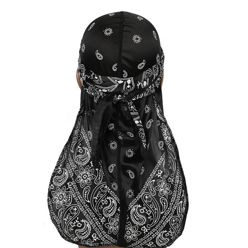 Satin Floral Printed Headband Scarves for Women Hair Accessories Mens Doo Rag Durag Long Tail Cap Bandana Turban Unisex Headwear
