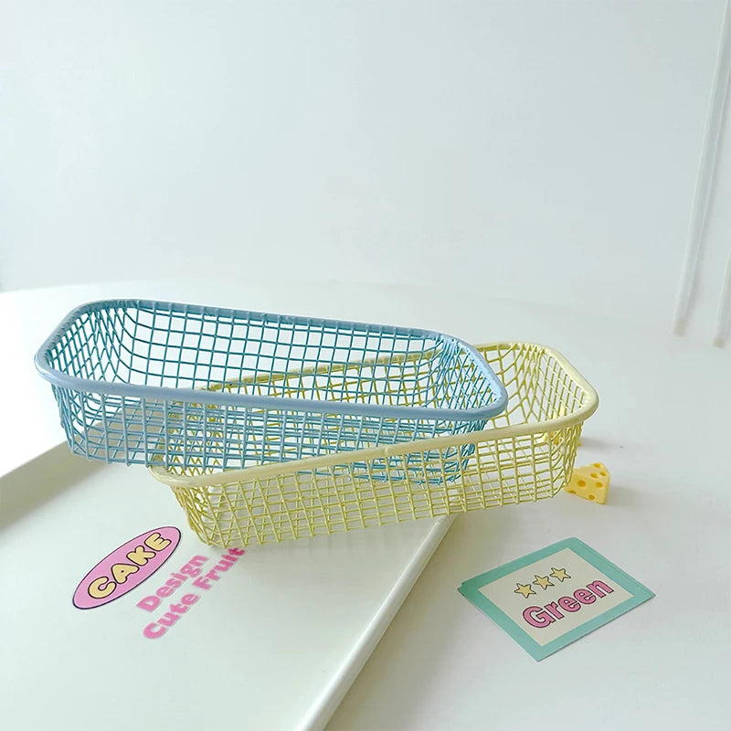 Desktop Storage Basket INS Metal Sundries Organizer Basket Photocard Case Office Stationery Home Supplies Make Up Sorting Holder