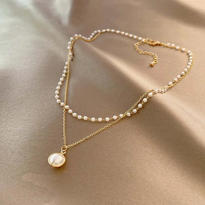 2026 New Fashion Gold Color Pearl Choker Necklace For Women Girl Simple Double Layer Neck Chain Necklace Jewelry Gift