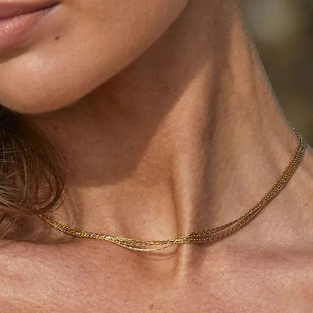 Stainless Steel necklace women stacking Layered Thin Chain Necklace Multilayer Sexy Snake Chains Summer Beach Fashion Jewelry