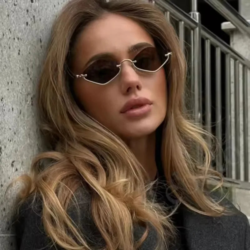Fashion Small Polygonal Sunglasses Women Luxury Brand Metal Half Frame Sun Glasses Ladies Hipster Sexy Cat Eye Shades Vintage