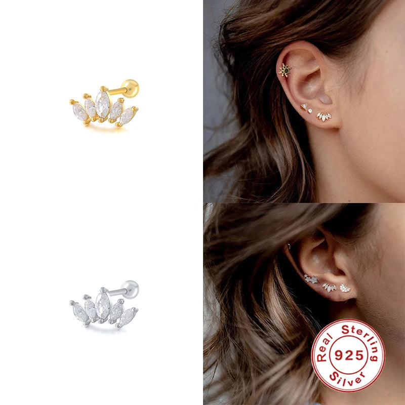 CANNER Pendientes Plata 925 Piercing Stud Earrings For Women Cubic Zirconia 925 Sterling Silver Cartilage Earring Jewerly 1pc