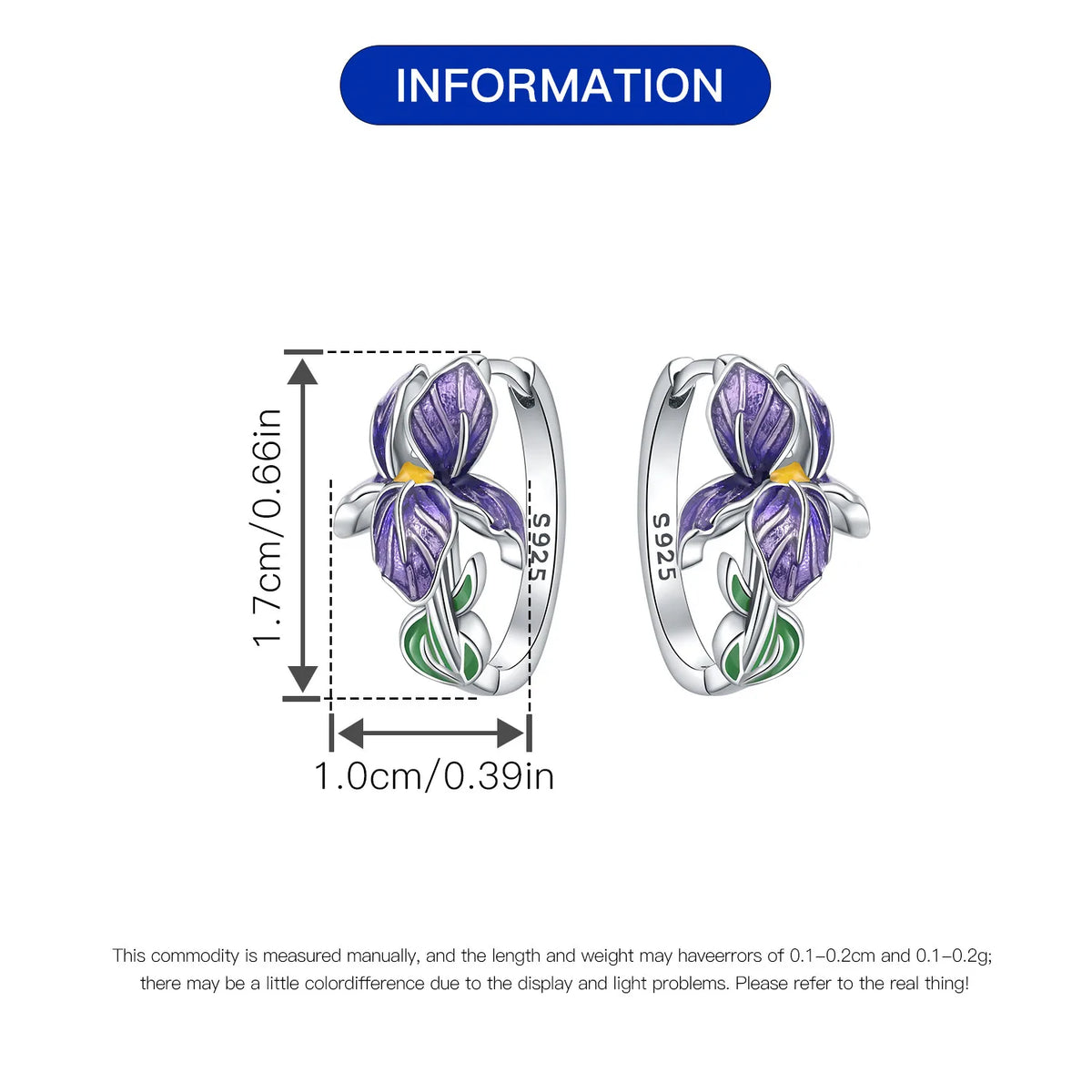 925 Sterling Silver Flower and Plant Series Purple Iris Earrings Exquisite Wedding Party Gifts for Ladies Jewelry Fashion Gifts