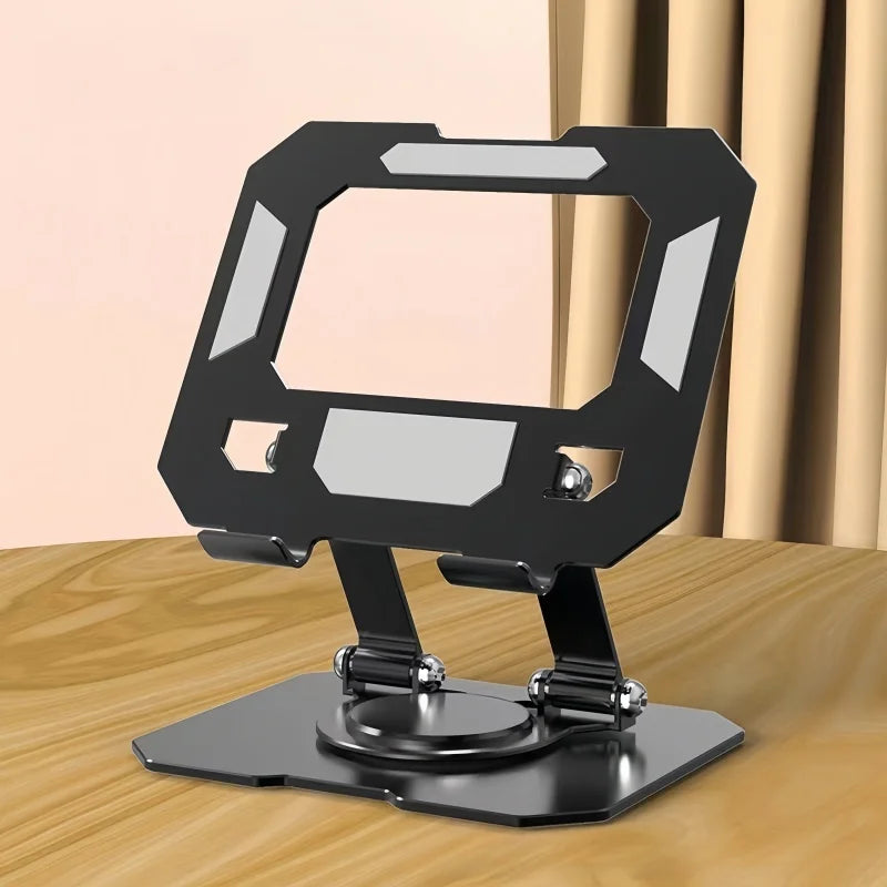 All-Metal Foldable 360° Rotatable Desktop Stand for Tablet & Phone, Hollow-Out Heat Dissipation Tablet Support Bracket