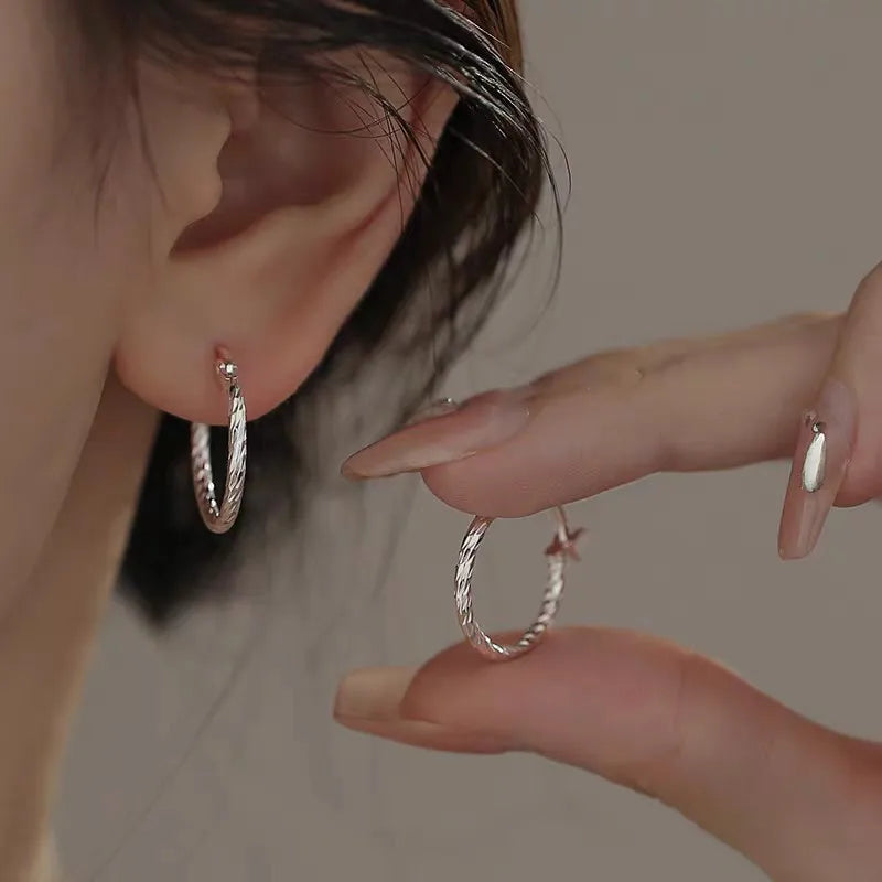 925 Sterling Silver 18mm Twisted Circle Sparkling Hoop Earrings for Women Girls Wedding Party Jewelry