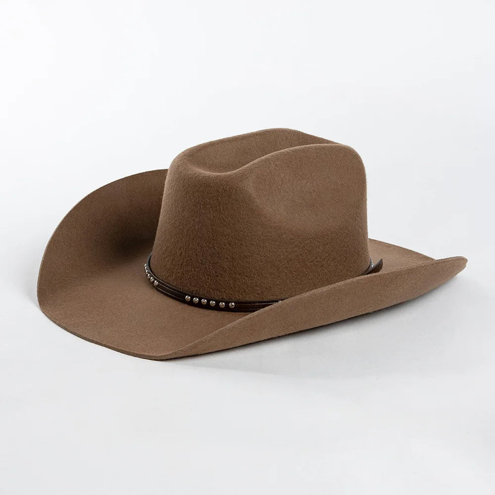 USPOP Autumn Winter Western Cowboy Hat Unisex Casual Studded Wool Felt Hat with Belt  Large Size Fedora Available in Sizes S-XL