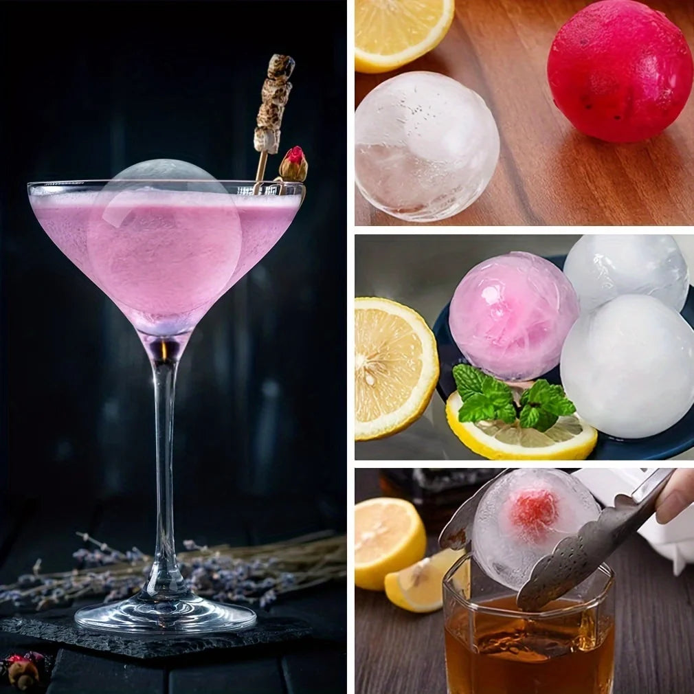 1/4Pack Silicone Ice Ball Maker 2.4Inch Whiskey Large Sphere Ice Mold with 2in1 Funnel Lid Cocktails Ice Cube Tool Kitchen Acces