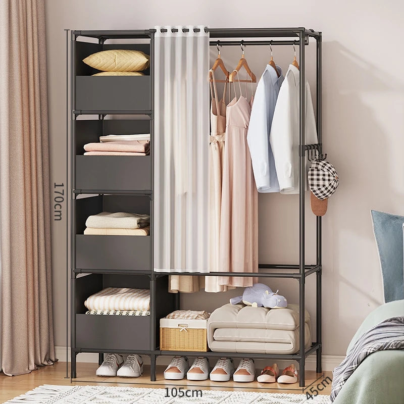 Metal Closet Clothes Rail Wardrobes Living Room Storage Garment Shoes Shelf Heavy Duty Hanging Rack Shelving Clothing Hanger