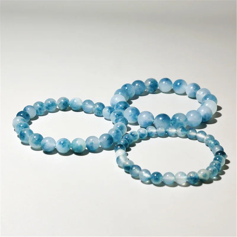 6/8/10/12mm Natural Blue Chalcedony Jasper Jade Bracelets Classic Men Women Buddha Bracelets Minimalist Yoga Meditation Jewelry