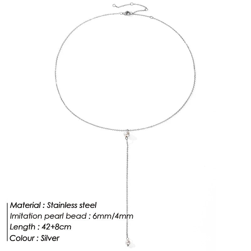 316L Stainless Steel Fashion Golden Color Chain Jewelry Necklace For Women Imitation Pearl Beads Pendant Gifts Jewelry Wholesale