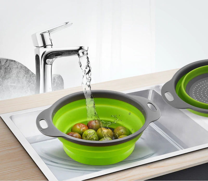 Drain Basket Silicone Vegetable Fruits Washing Drain Basket Folding Colander Strainer Collapsible Drainer Kitchen Tool