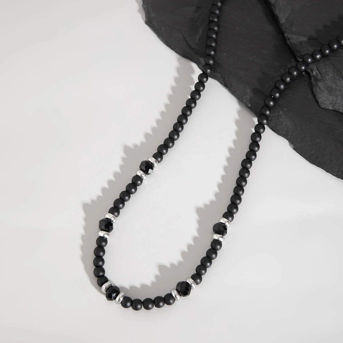 Salircon Punk Black Crystal Bead Clavicle Necklace Men's Simple Ethnic Style Bead Chain Choker On Neck Jewelry Gift