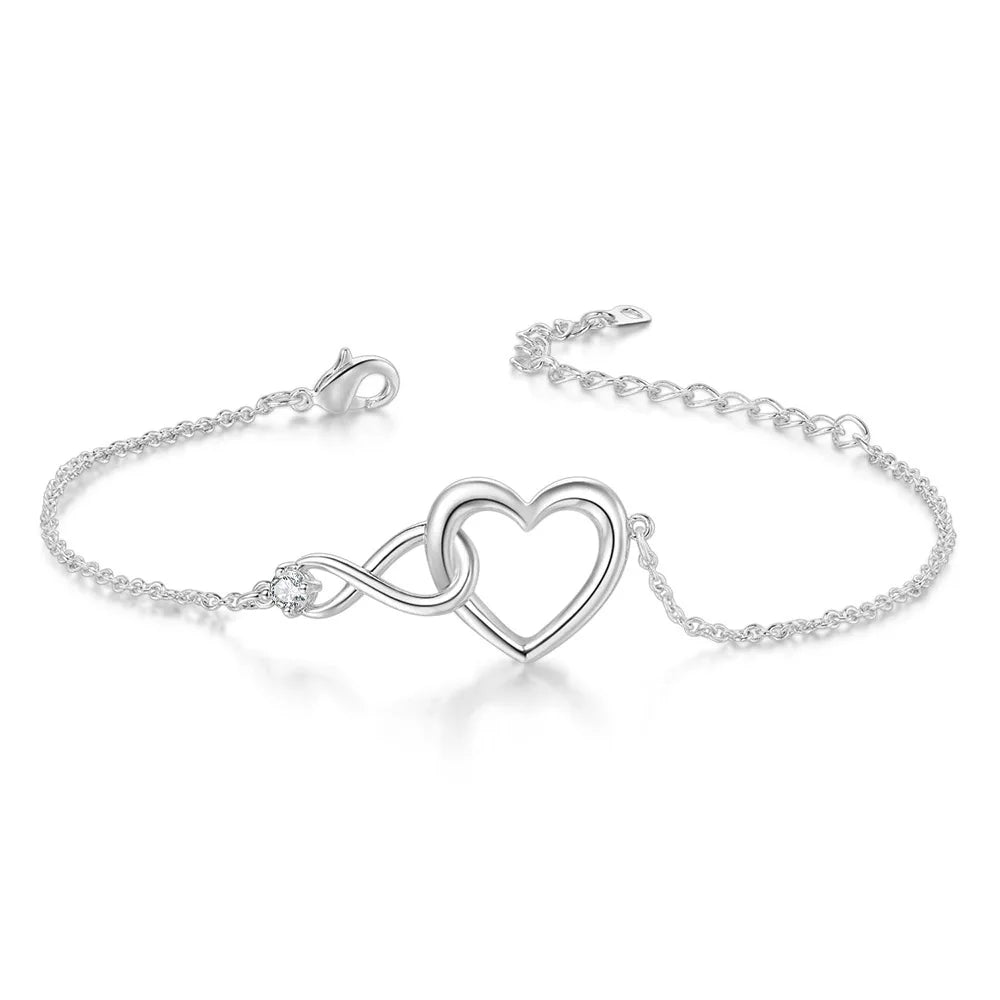 Heart Bracelet for Women Crystal Infinite Love Aesthetic Korean Gold Color Chain Bangles Wedding Accessories Bride Jewelry H058