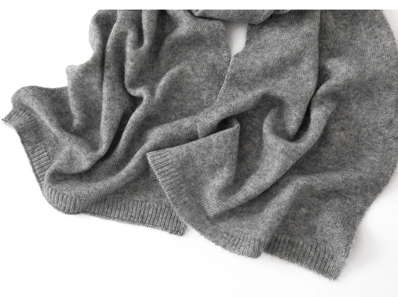 Soft 100% Cashmere Scarf for Autumn and Winter, Women's Knitted Warm Neck Protection Scarf 160*25CM
