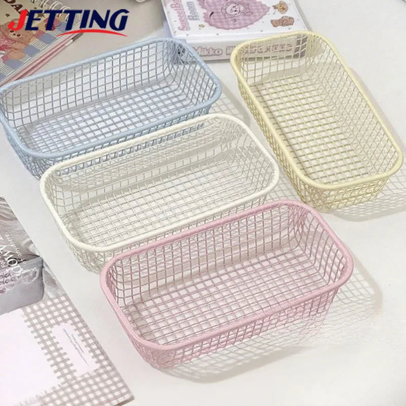 Desktop Storage Basket INS Metal Sundries Organizer Basket Photocard Case Office Stationery Home Supplies Make Up Sorting Holder