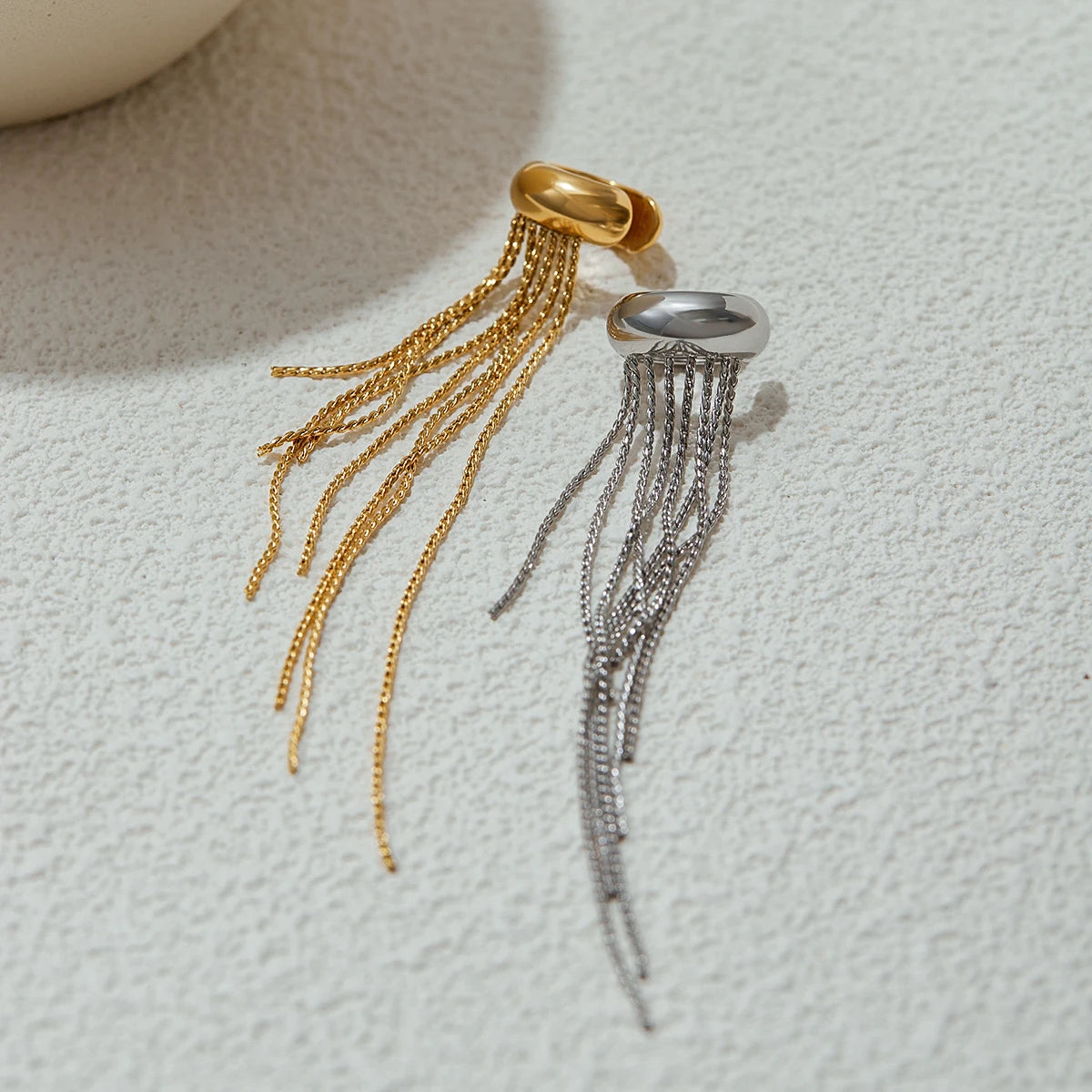Yori 1Pc Long Tassel Drop Dangle Ear Clip Women's Metal Charms Stainless Steel 18K Gold PVD Plated Waterproof Jewelry 2025 New
