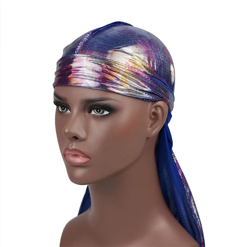 Satin Floral Printed Headband Scarves for Women Hair Accessories Mens Doo Rag Durag Long Tail Cap Bandana Turban Unisex Headwear