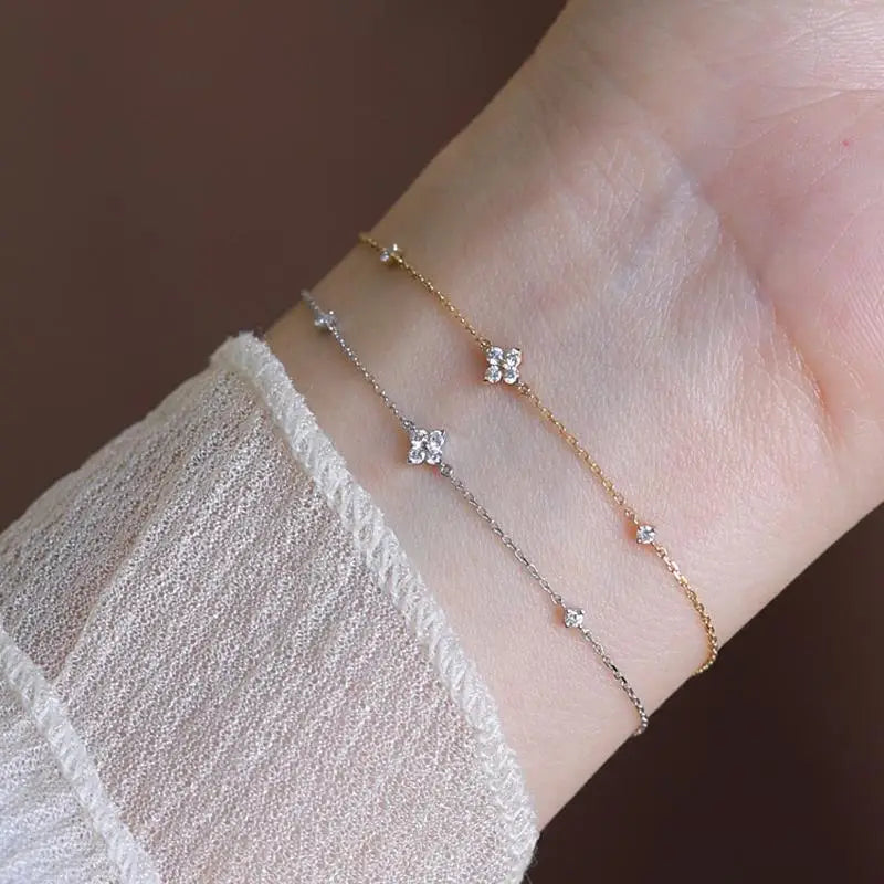 925 Sterling Silver Electroplated 18K Gold Inlaid Zirconia Flower Jewelry Bracelet for Women ExquisiteHigh-quality Party Wedding